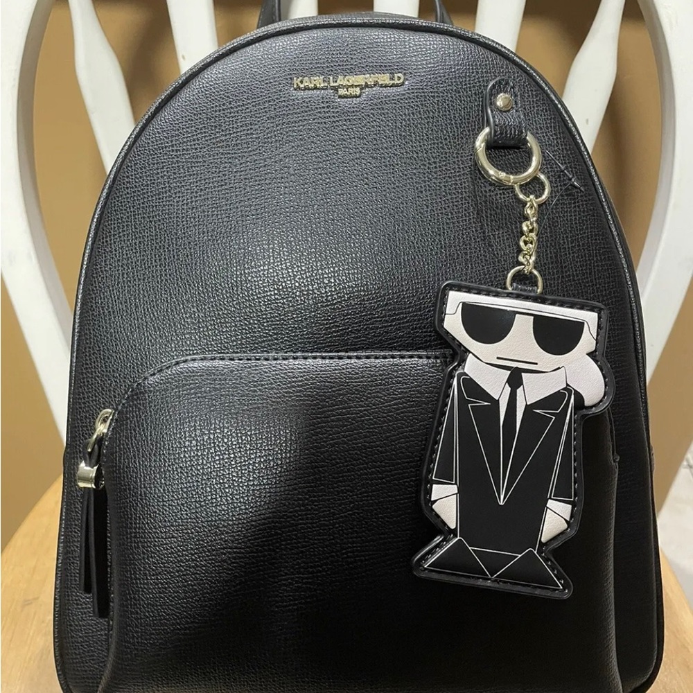 NWT Karl Lagerfeld Paris Khloe Backpack Black with Karl Key Chain Charm